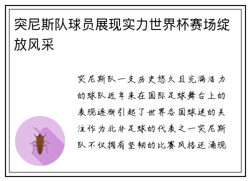 突尼斯队球员展现实力世界杯赛场绽放风采