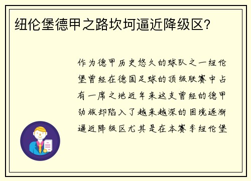 纽伦堡德甲之路坎坷逼近降级区？